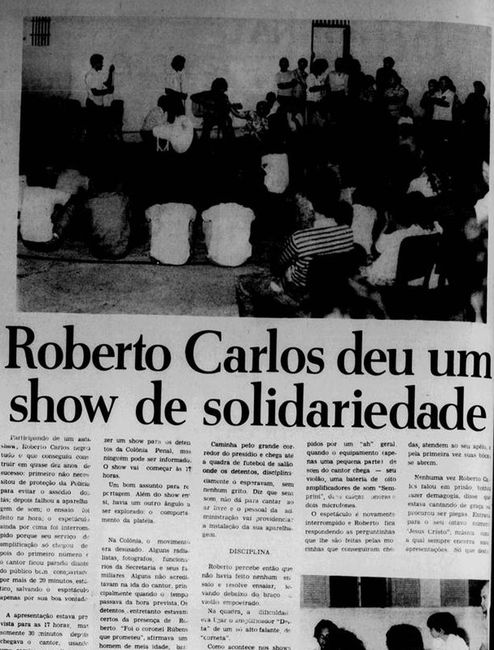 Título do jornal O Poti sobre a apresentação de Roberto Carlos no presídio — Foto: Biblioteca Nacional