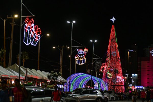 Árvore de Ponta Negra é acesa e dá início ao Natal em Natal — Foto: Joana Lima