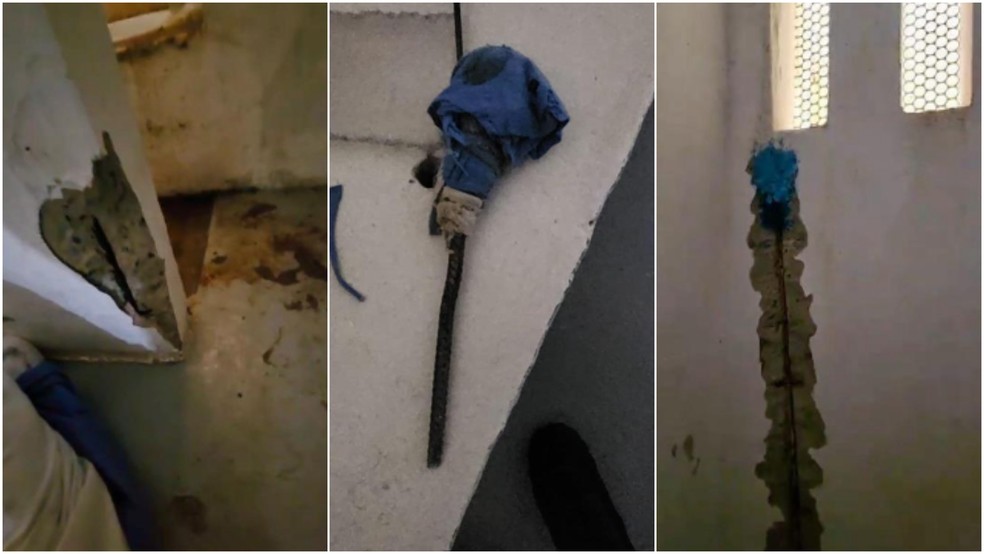 Presos que fugiram de presídio federal tiraram barras de ferro da parede para usar como ferramenta — Foto: Divulgação