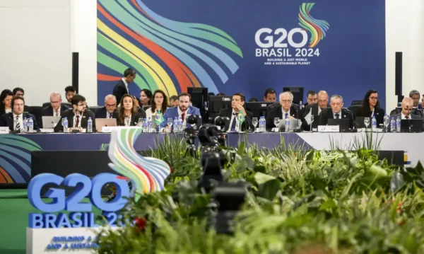 São Paulo (SP) 28/02/2024- 1ª reunião de Ministros de Finanças e Presidentes de Bancos Centrais do G20, no Pavilhão da Bienal no Parque Ibirapuera. Presidente do Banco Central Roberto Campos Neto.
Foto Paulo Pinto/Agência Brasil