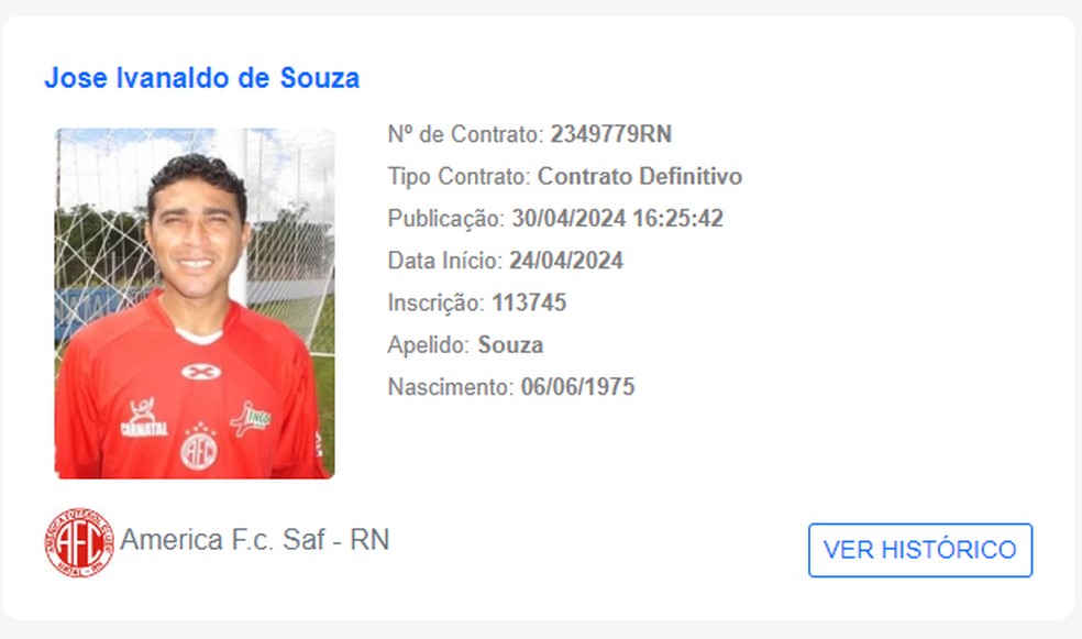 Souza apareceu no BID da CBF um dia antes de América-RN x Corinthians — Foto: Reprodução