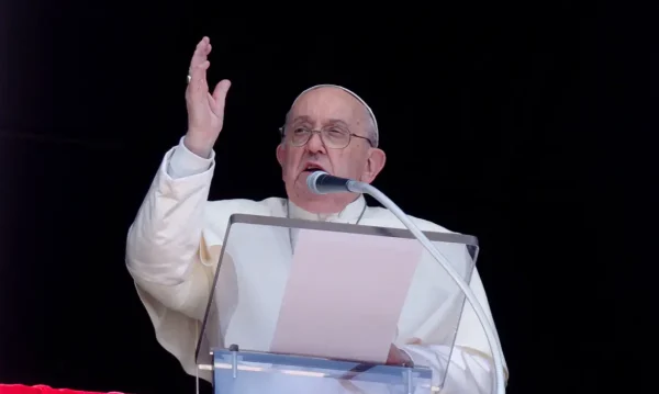 Pope Francis leads the Regina Caeli prayer from his window at the Vatican, April 14, 2024. Vatican Media/Handout via REUTERS ATTENTION EDITORS - THIS IMAGE WAS PROVIDED BY A THIRD PARTY.