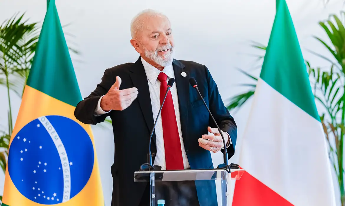 Itália15.06.2024 - Presidente da República, Luiz Inácio Lula da Silva, durante Entrevista coletiva à imprensa, no Hotel Scoglio degli Achei. Carovigno – ItáliaFoto: Ricardo Stuckert / PR