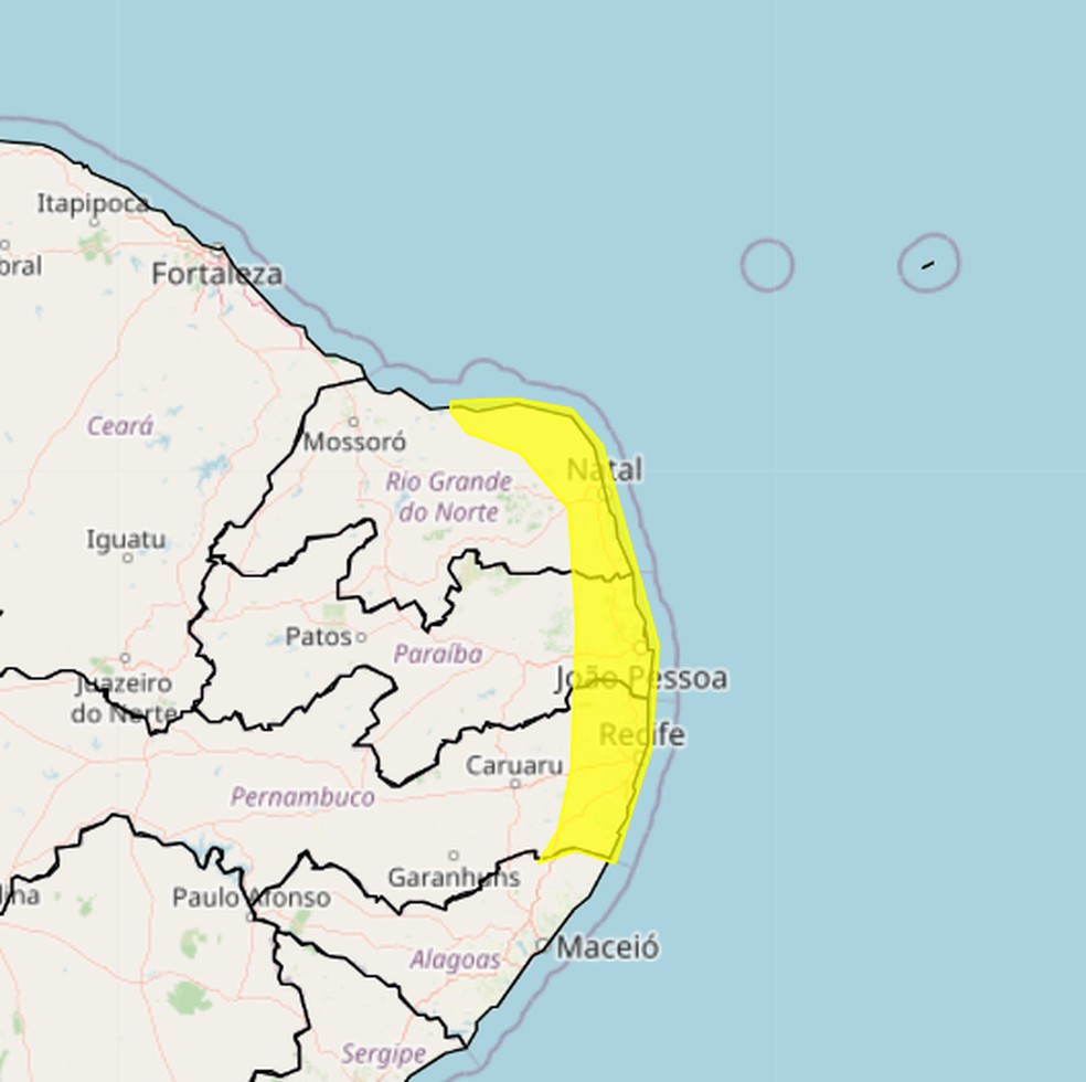 Alerta de chuvas para Natal e outras cidades do RN — Foto: Divulgação/Inmet